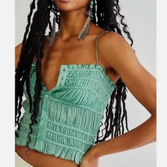 Free People green ruffle tank top. - Picture 2 of 8